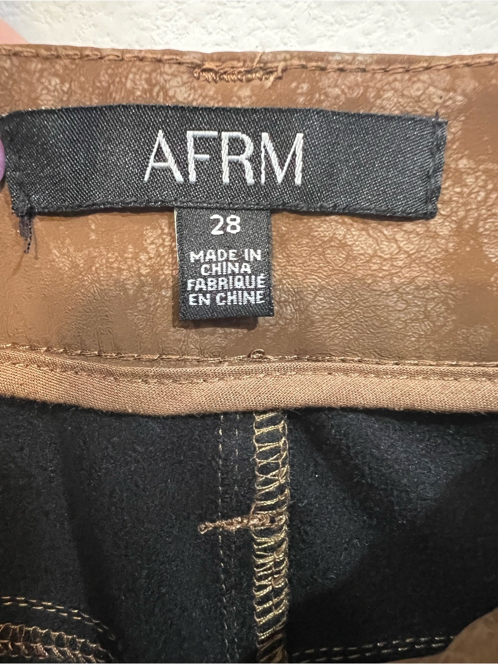 AFRM Brown Faux Leather Lace-Up Flare Pants Size 28 High Rise Retro 70s Vegan - Picture 5 of 8